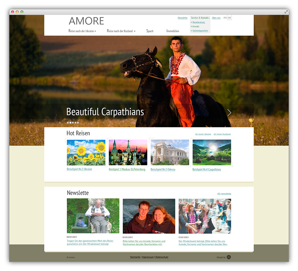 Разработка сайта для туристического агентства Amore